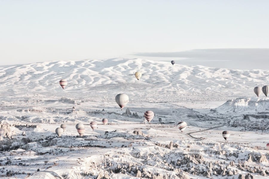 Cappadocia in Winter with hot air balloons